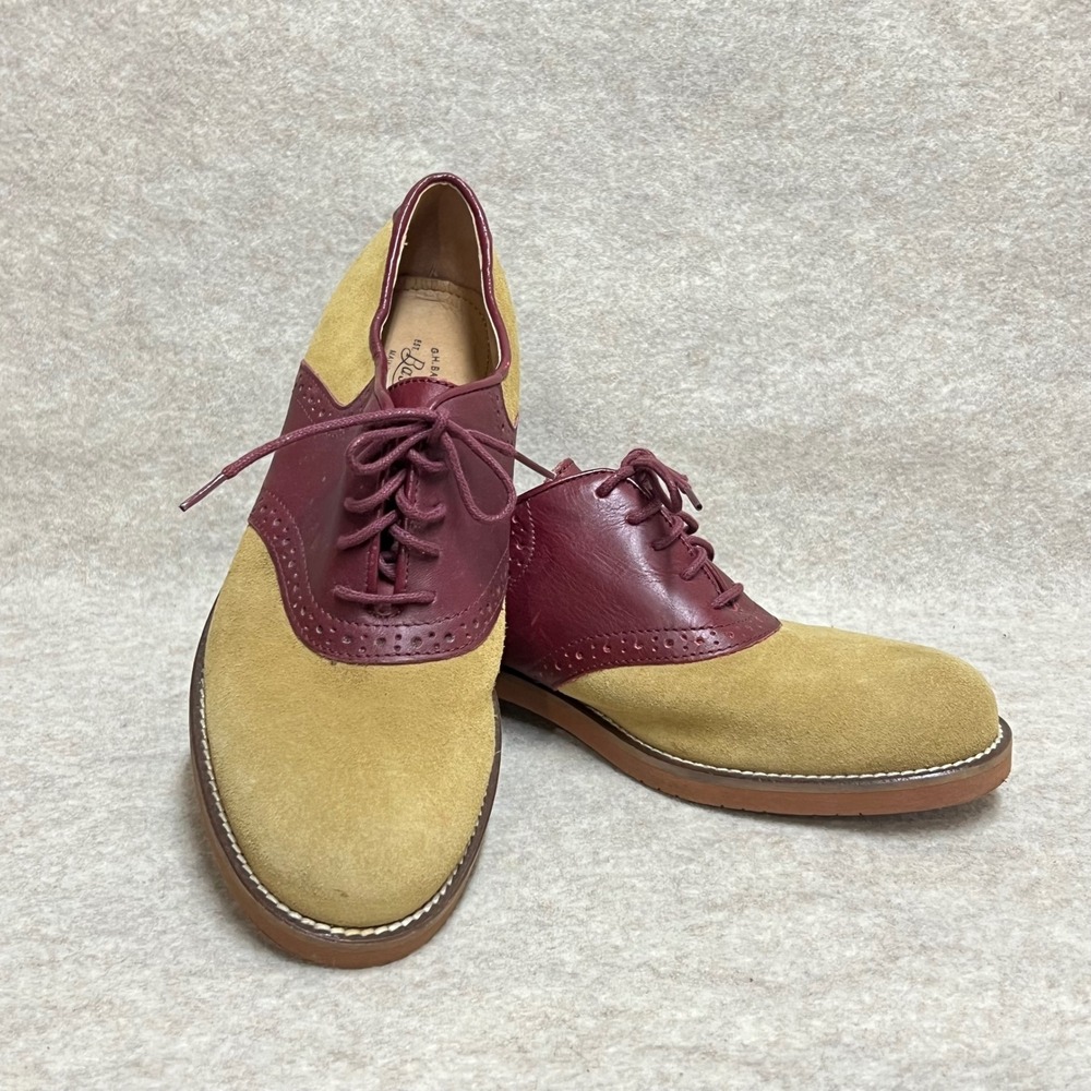 G.H. Bass Emmie Saddle Shoes Burgundy Tan Suede Leather Oxfords 8.5M EUC Preppy